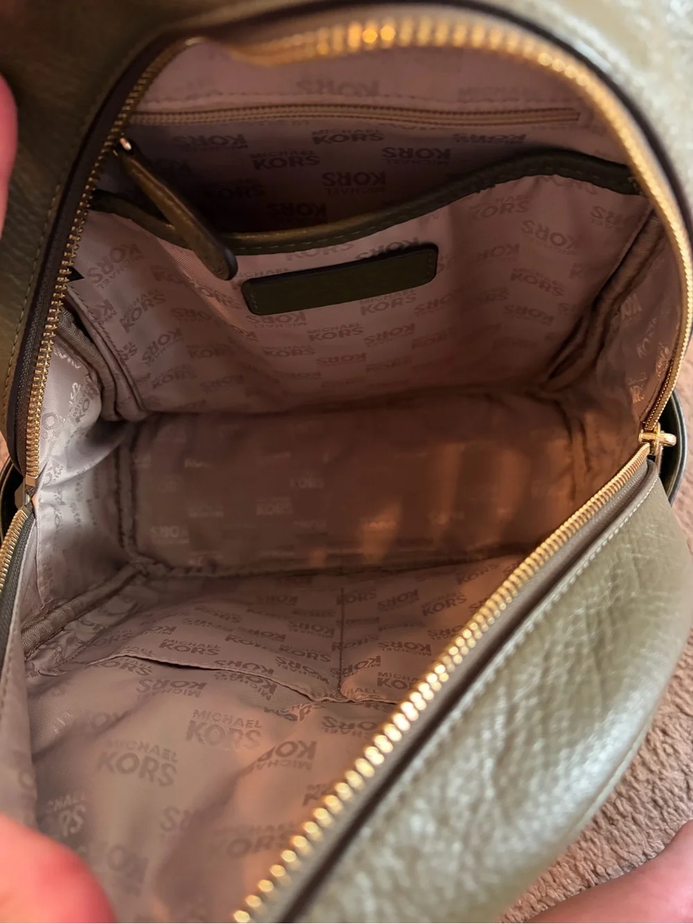 MICHAEL KORS Olive Green Studded Leather Mini Backpack